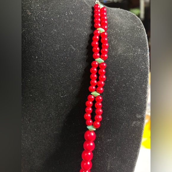 Hand crafted necklace red howlite turquoise beads gem duos stainless steel 28 in - Picture 6 of 7